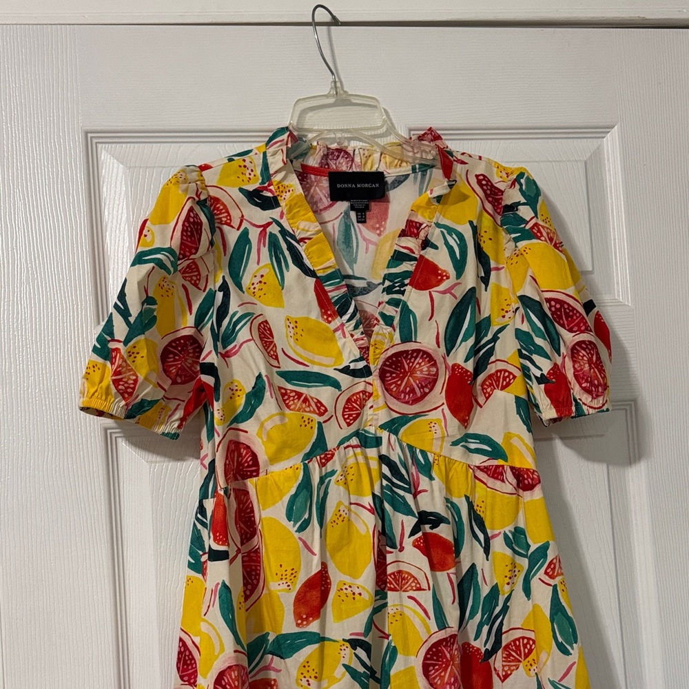 Donna Morgan Citrus Print Dress - Red, Yellow, Green